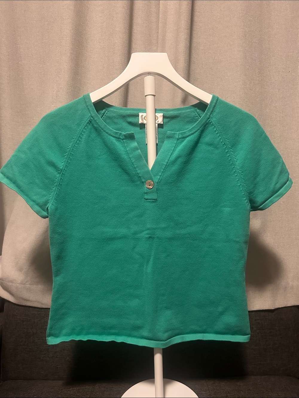Talbots Short Sleeve Notch-Neck Tee in Teal Green